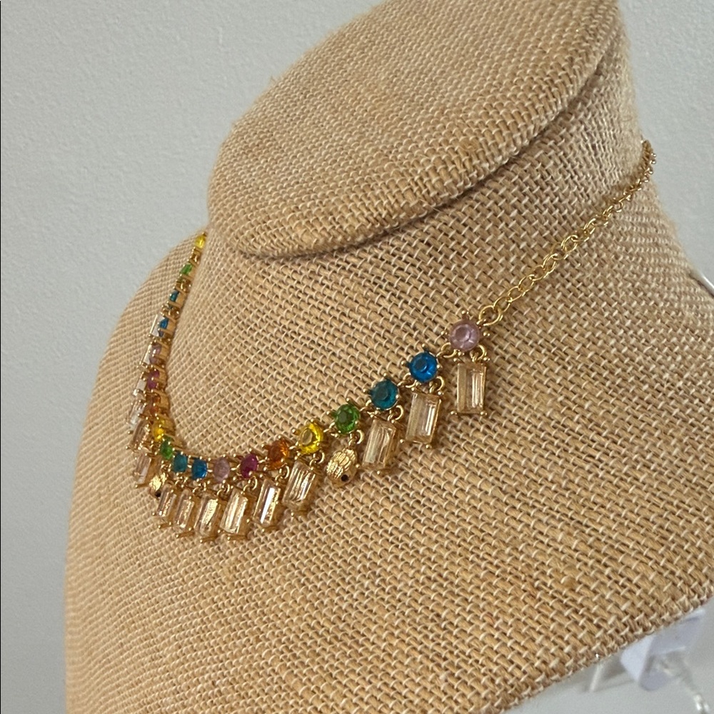 Kurt Geiger- Rainbow Gold Tone Crystal Collar Necklace- NWT - Picture 6 of 10